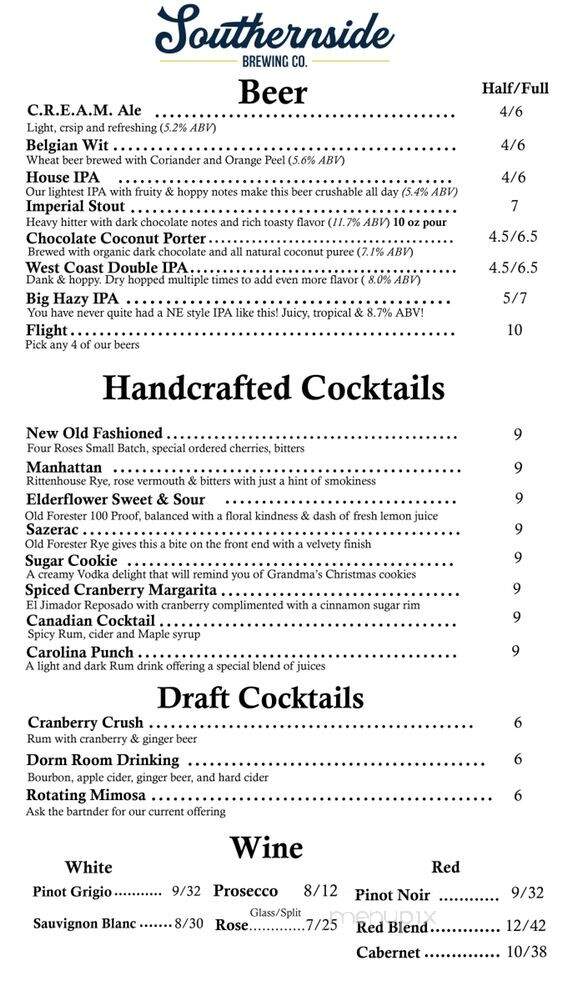 Southernside Brewing - Greenville, SC menu_pic