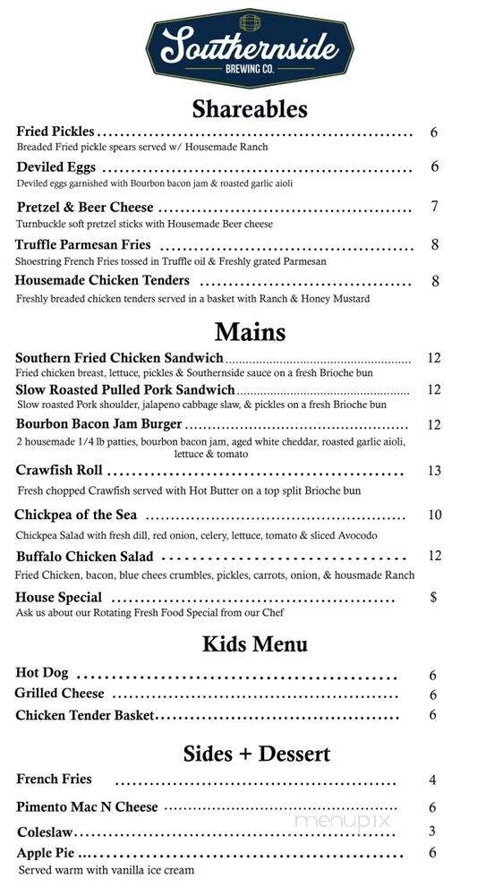 Southernside Brewing - Greenville, SC menu_pic