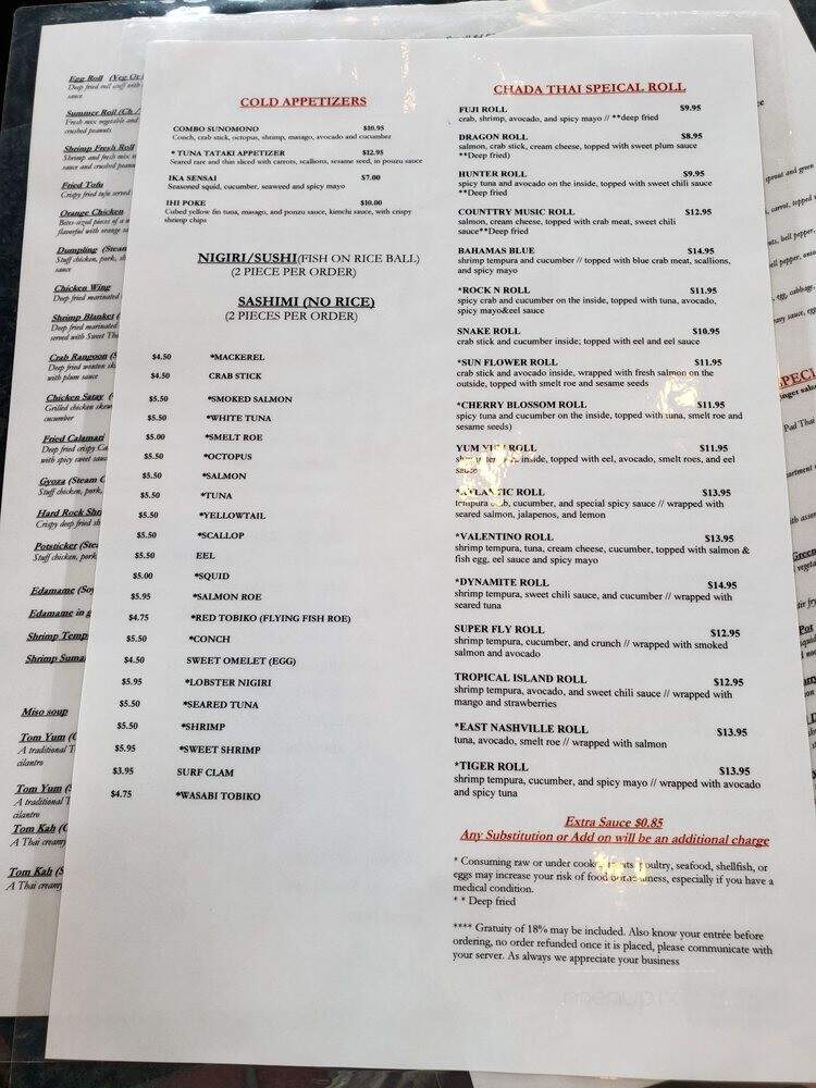 Chada Thai Sushi & Pho - Mt Juliet, TN menu_pic