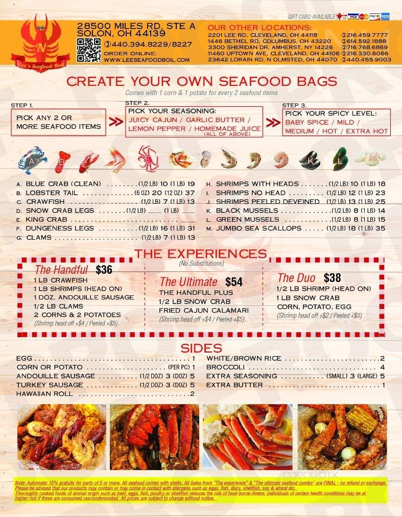 Lee's Seafood Boil - Solon, OH menu_pic
