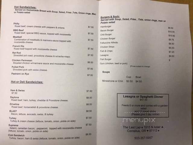 Last Lap - Cornelius, OR menu_pic