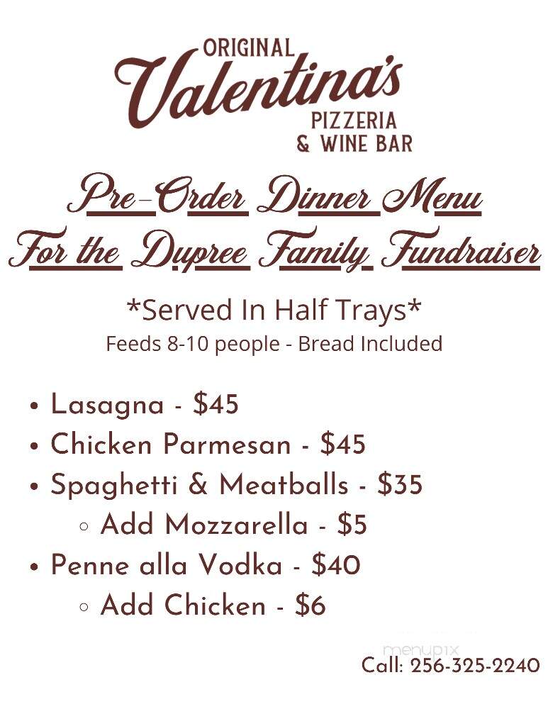 Original Valentina's Pizzeria & Wine Bar - Madison, AL menu_pic