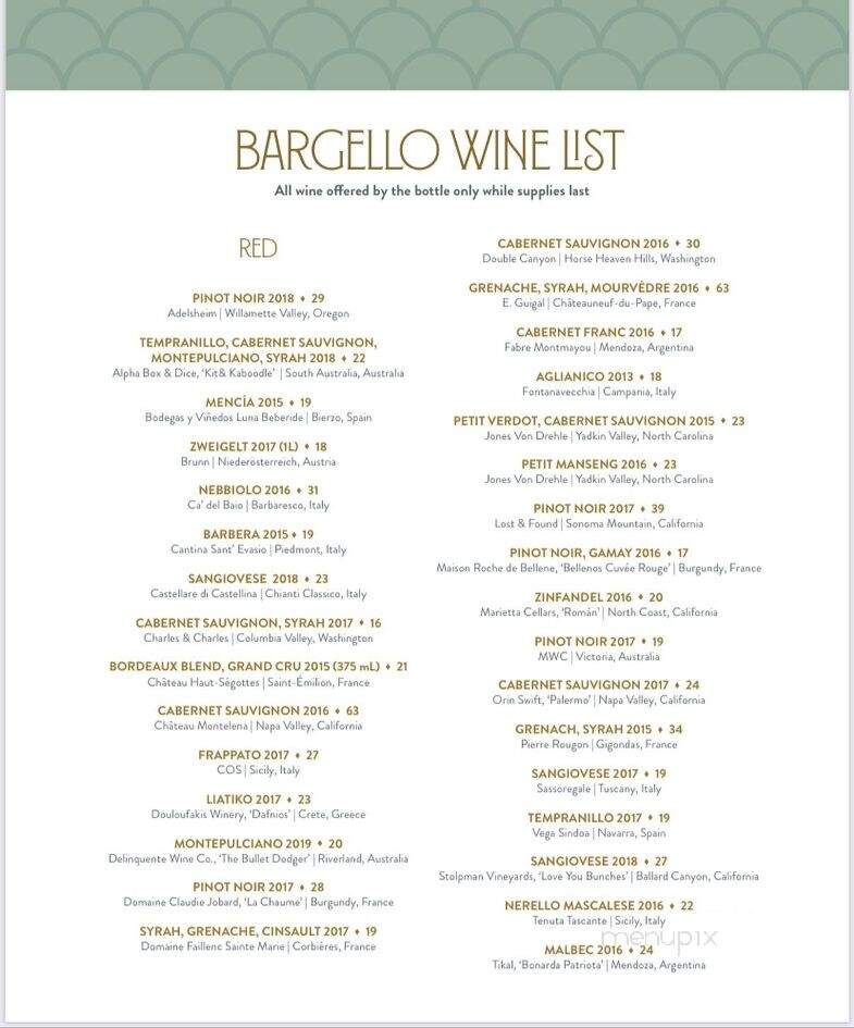 Bargello - Asheville, NC menu_pic