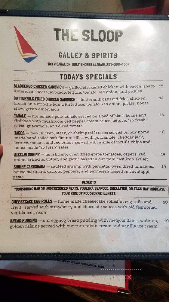 The Sloop - Gulf Shores, AL menu_pic