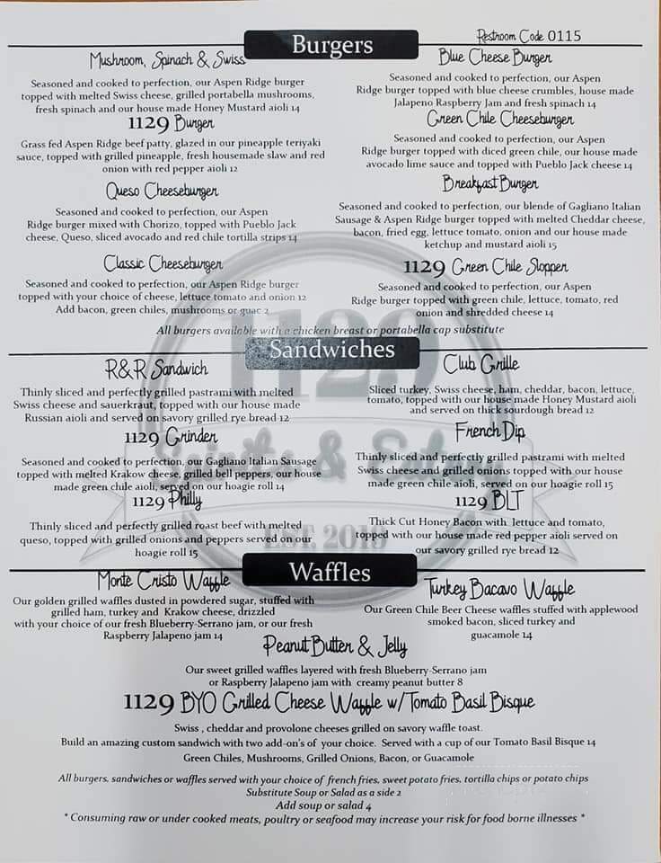 1129 Spirits & Eatery - Pueblo, CO menu_pic