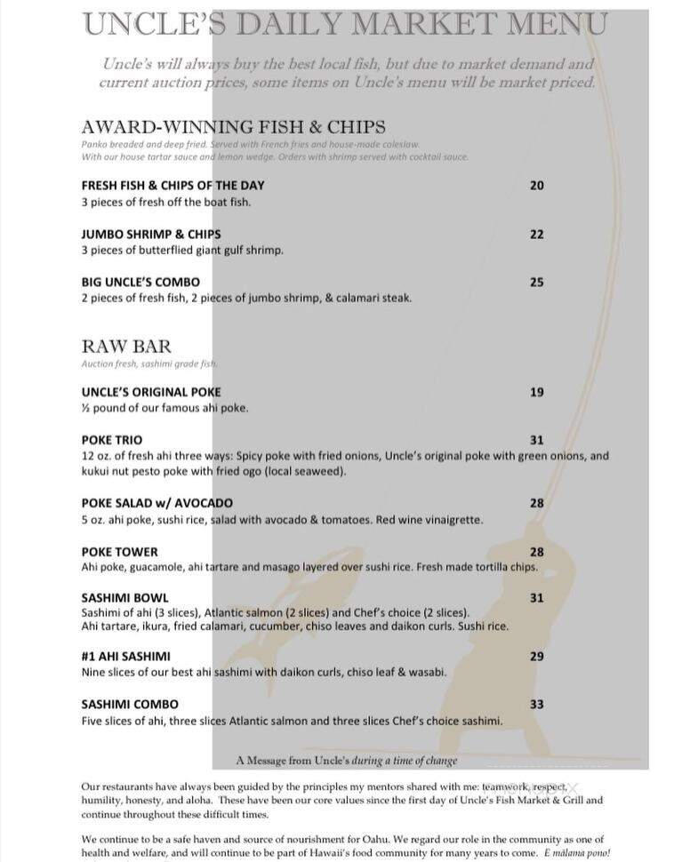 Uncle's Fish Market & Grill - Aiea, HI menu_pic
