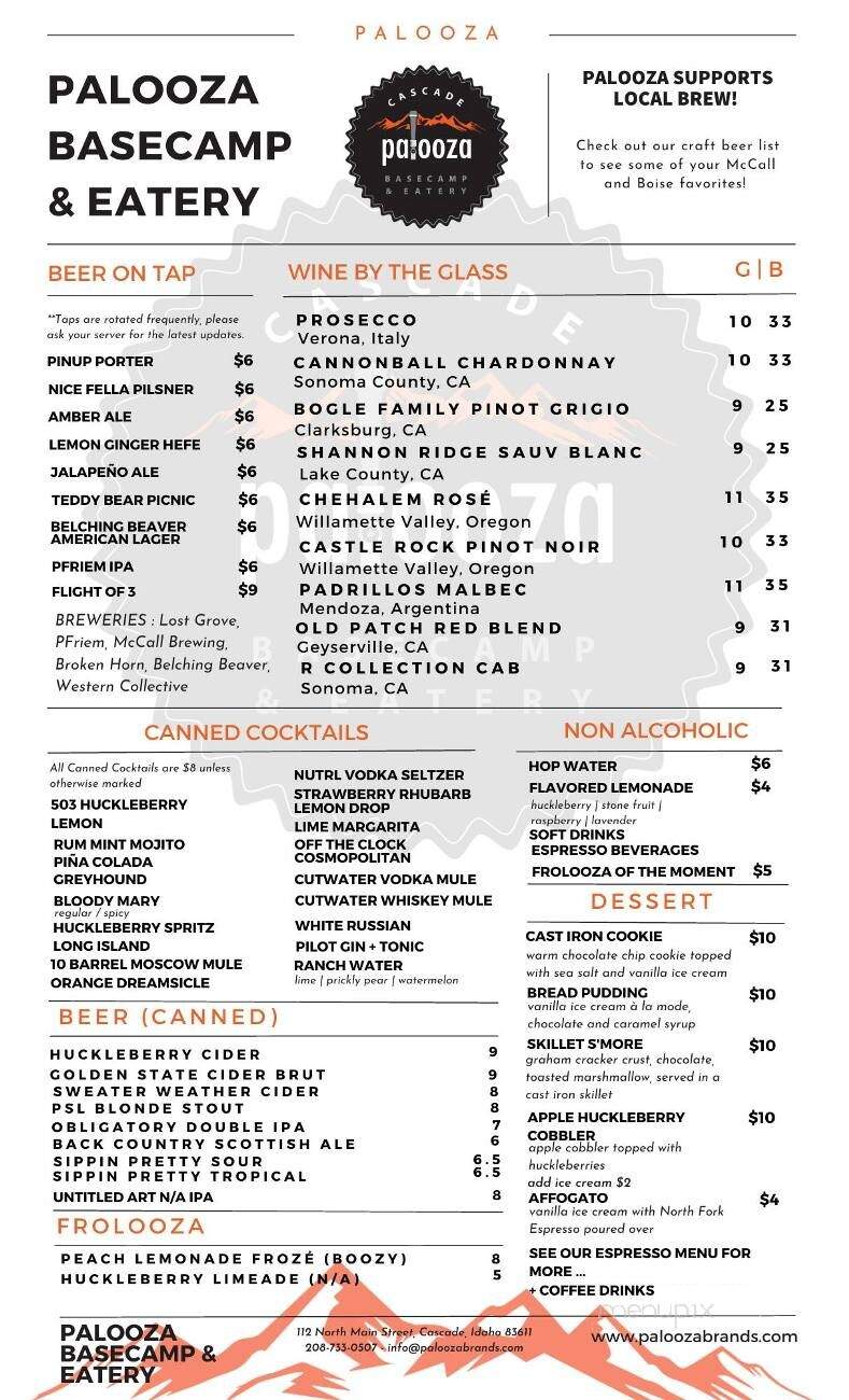 Palooza Basecamp & Eatery - Cascade, ID menu_pic