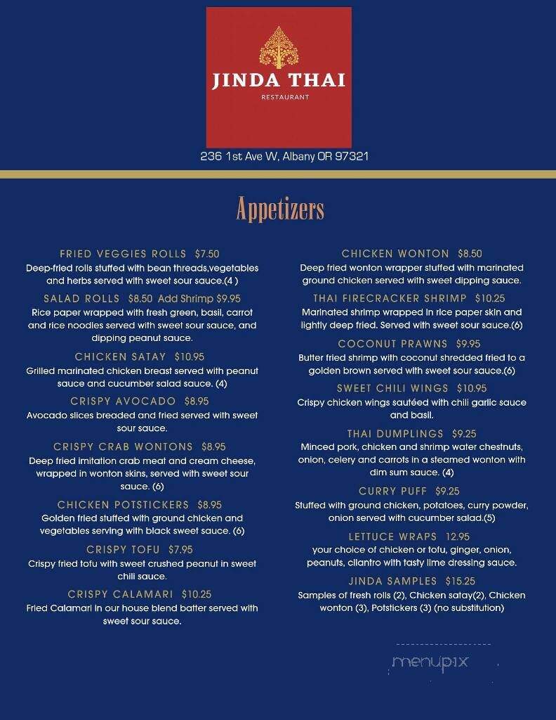 Jinda Thai Restaurant - Albany, OR menu_pic