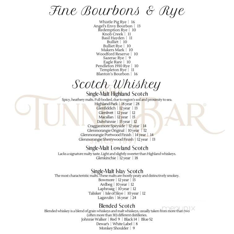 Tunnel Bar - Northampton, MA menu_pic
