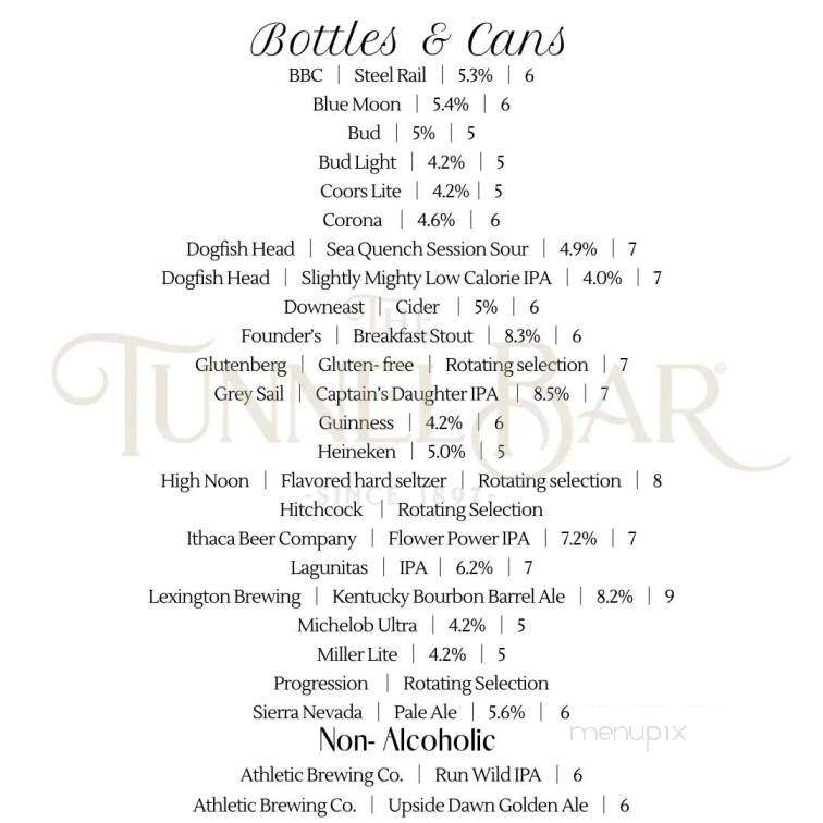 Tunnel Bar - Northampton, MA menu_pic