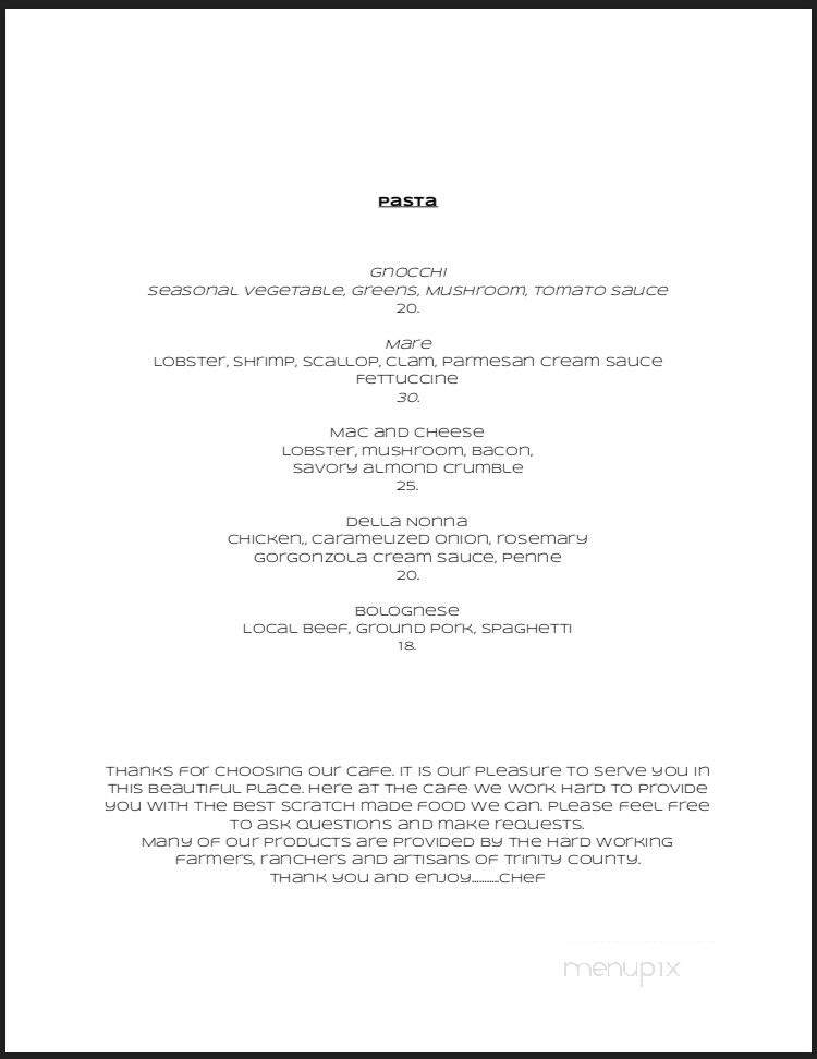 The Cafe at Indian Creek - Douglas City, CA menu_pic