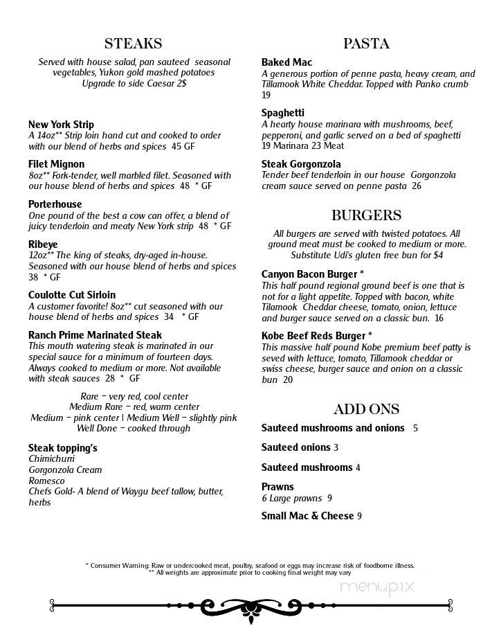 Canyon River Grill - Ellensburg, WA menu_pic