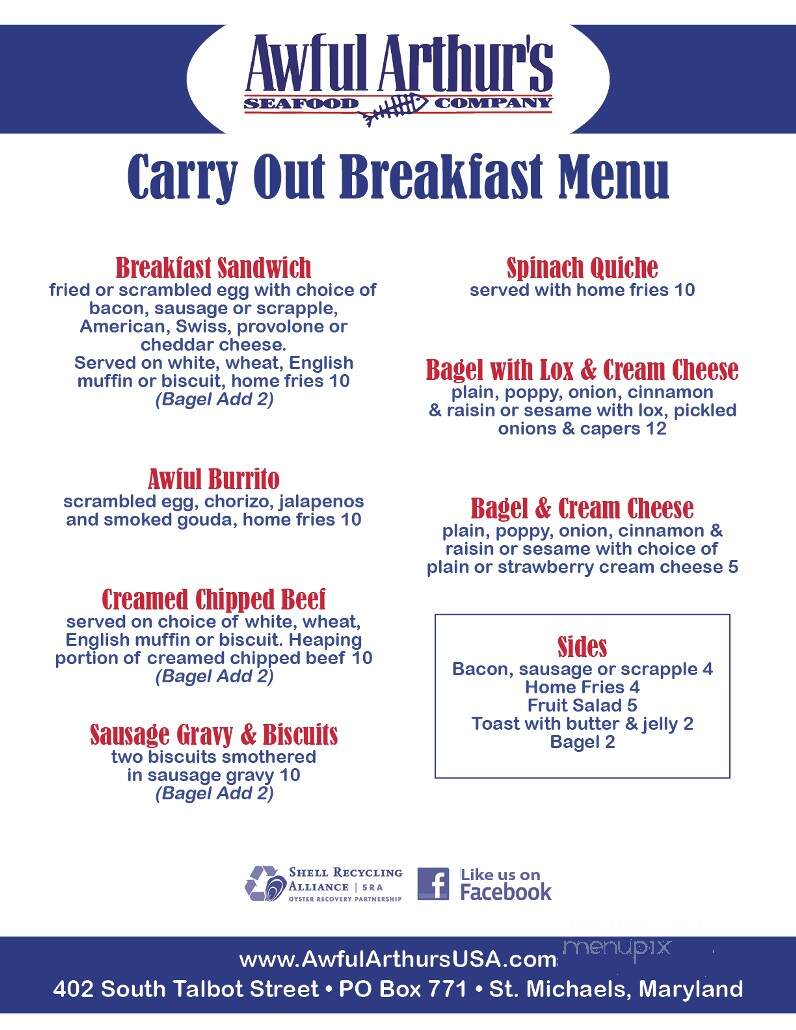 Awful Arthur's - Saint Michaels, MD menu_pic
