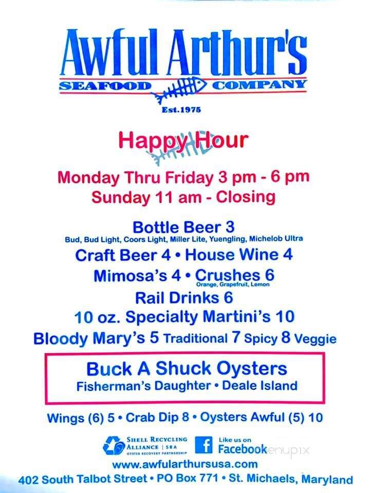 Awful Arthur's - Saint Michaels, MD menu_pic