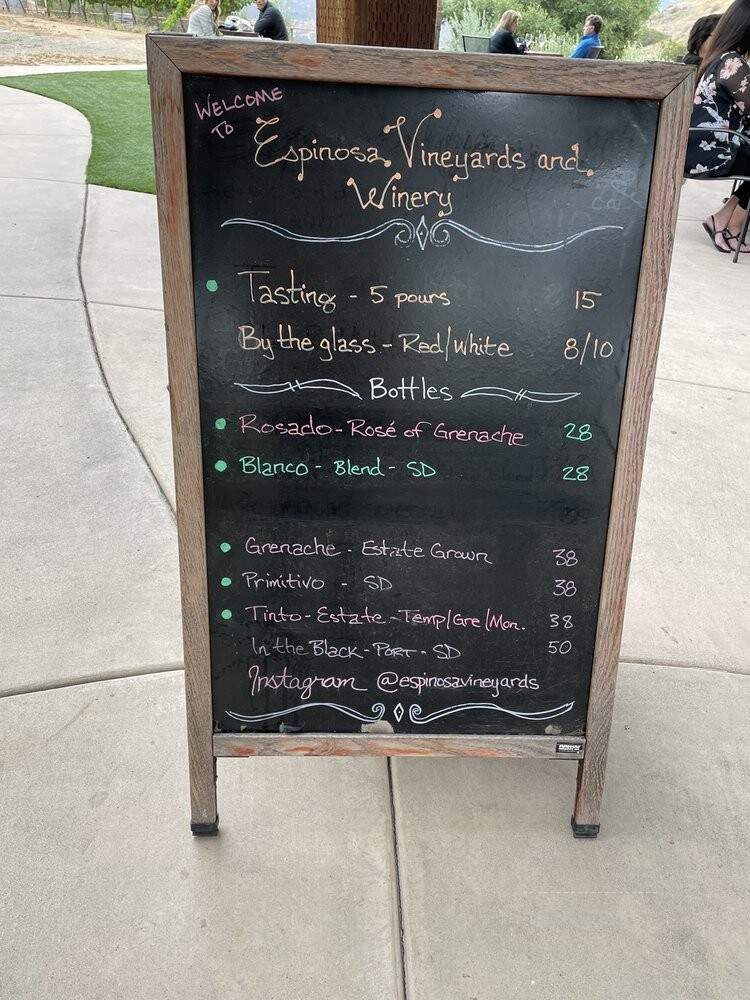 Espinosa Vineyards and Winery - Escondido, CA menu_pic