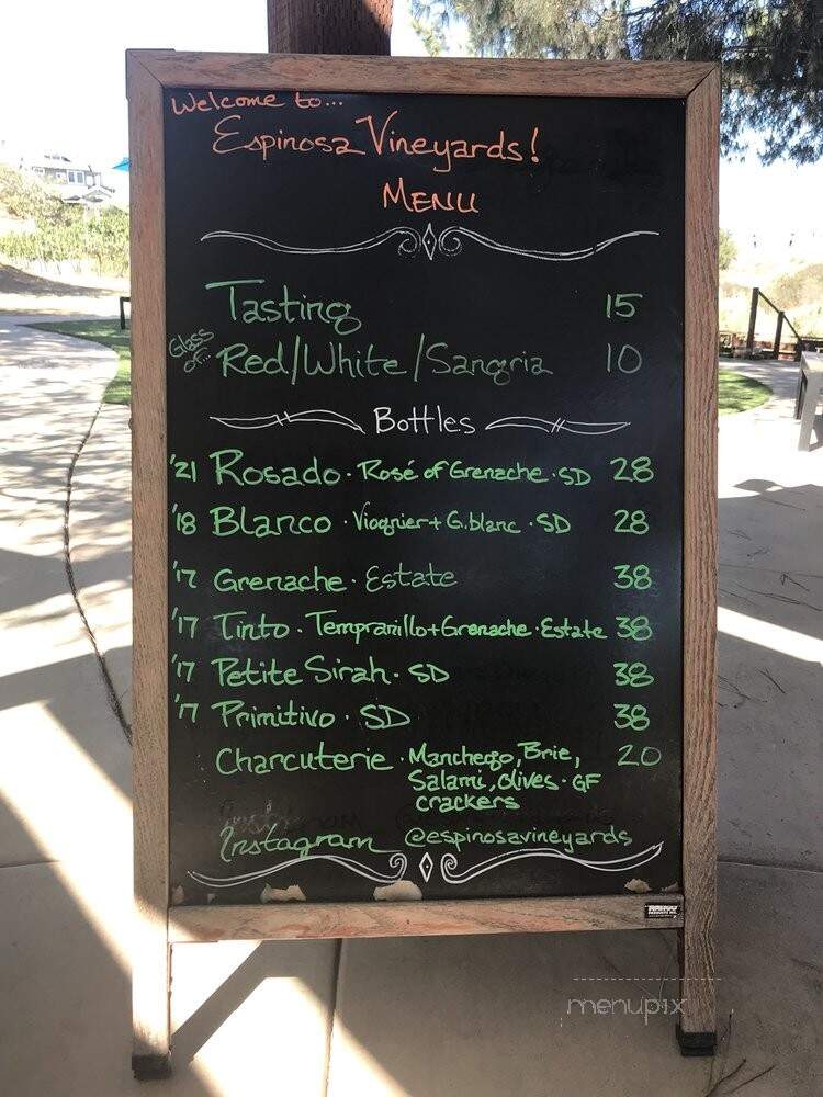 Espinosa Vineyards and Winery - Escondido, CA menu_pic