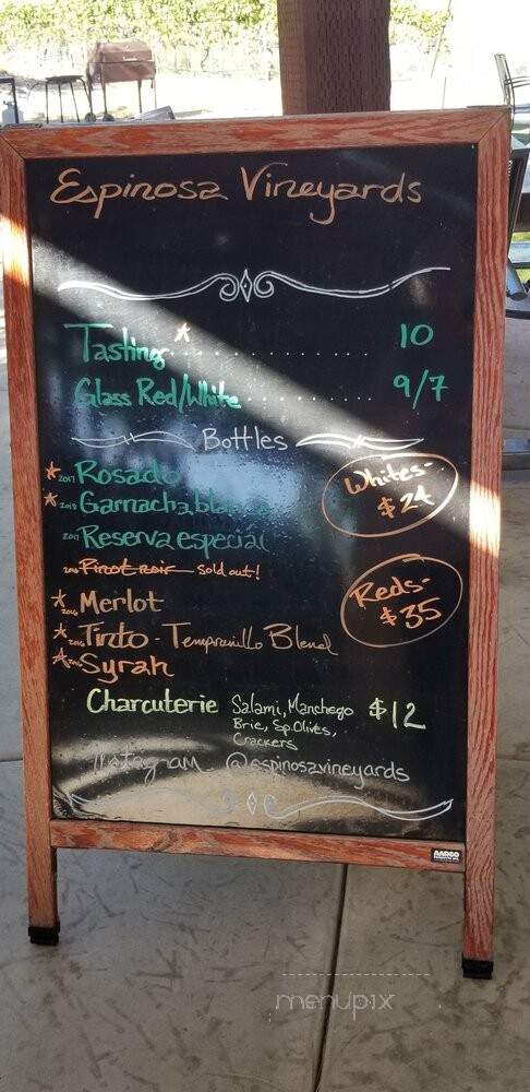 Espinosa Vineyards and Winery - Escondido, CA menu_pic