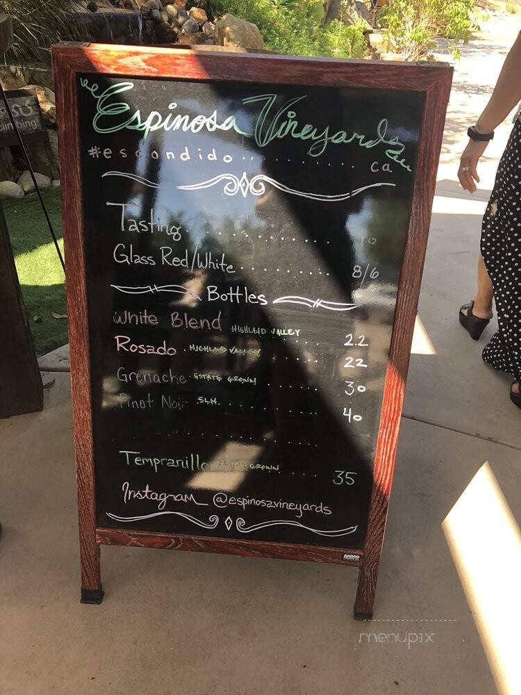 Espinosa Vineyards and Winery - Escondido, CA menu_pic