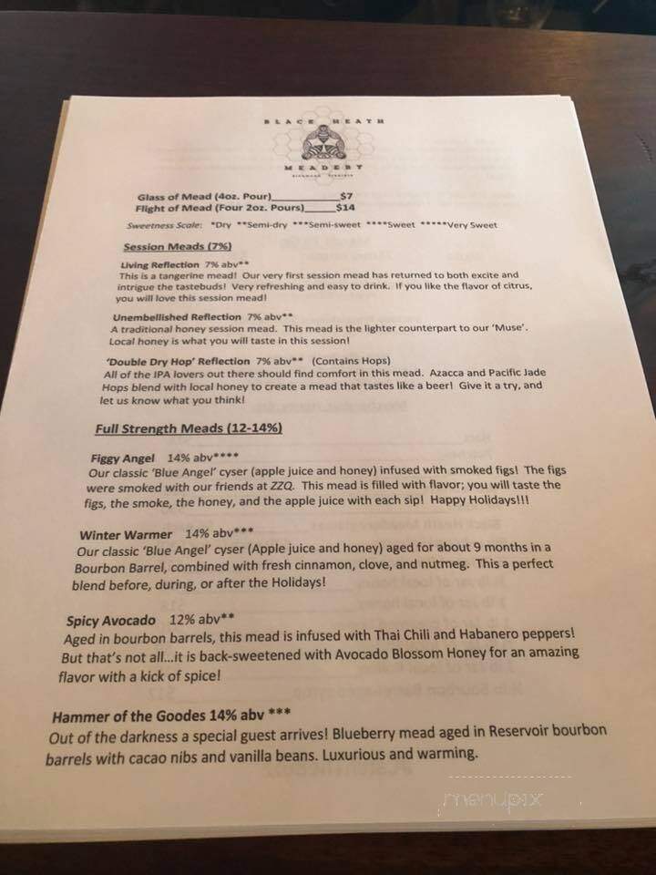 Black Heath Meadery - Richmond, VA menu_pic