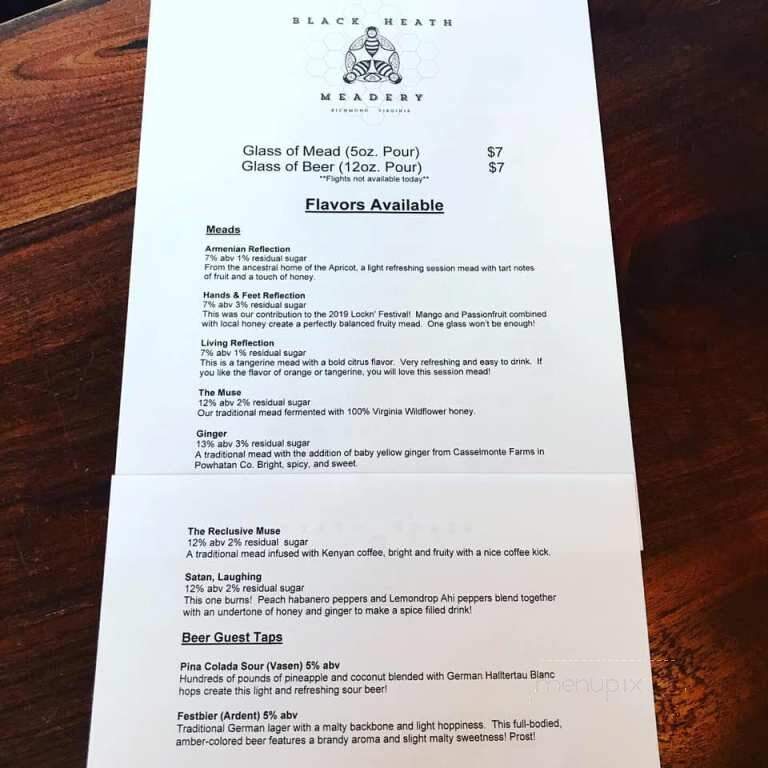 Black Heath Meadery - Richmond, VA menu_pic