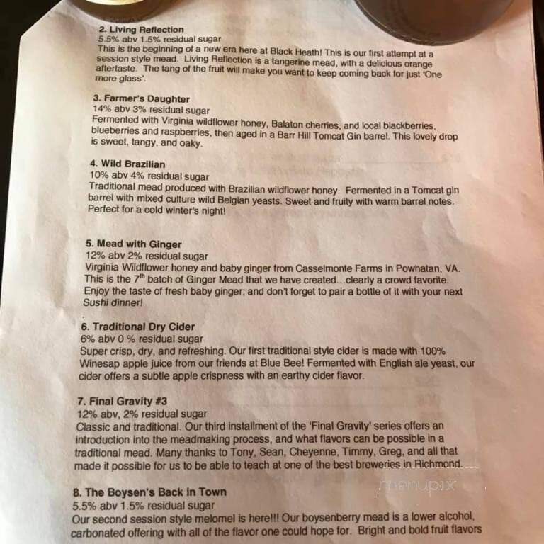 Black Heath Meadery - Richmond, VA menu_pic