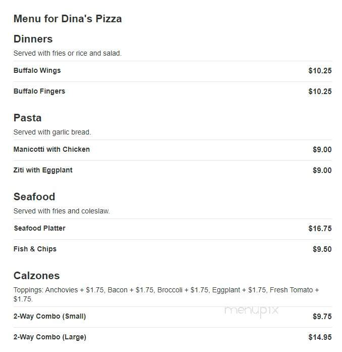 Dina's Pizza - Rockland, MA menu_pic