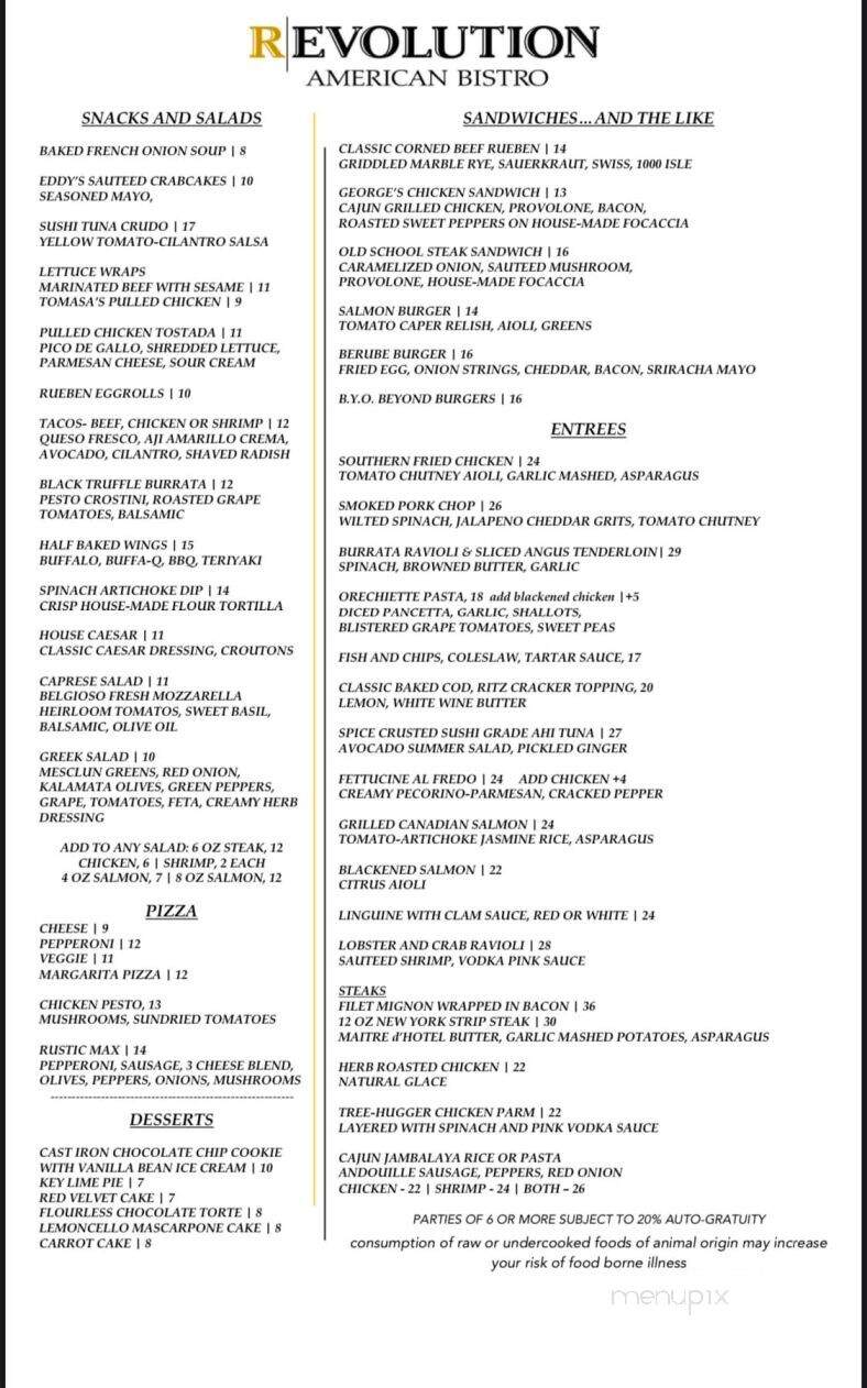 R'evolution American Bistro - Cranston, RI menu_pic