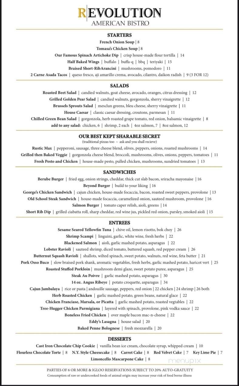 R'evolution American Bistro - Cranston, RI menu_pic