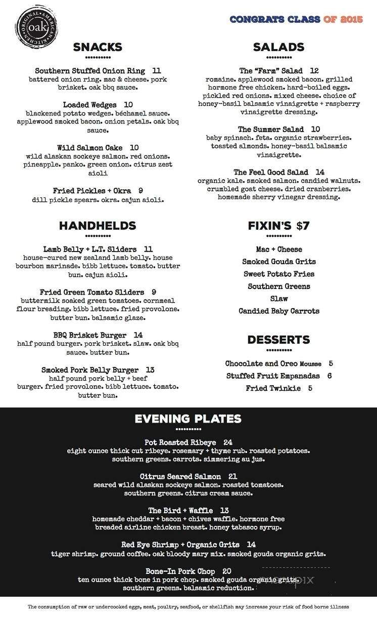 OAK - Gainesville, FL menu_pic