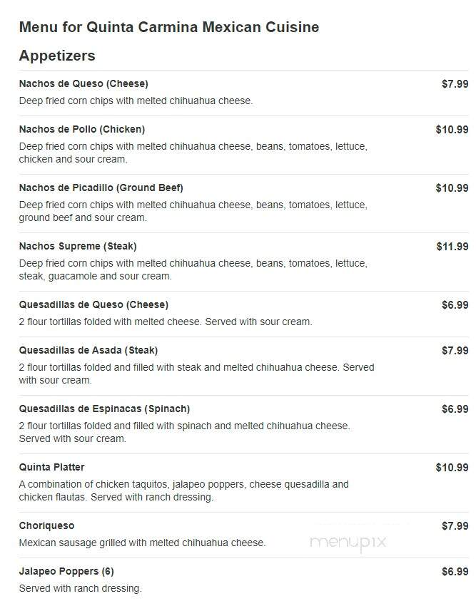 Quinta Carmina - Belvidere, IL menu_pic