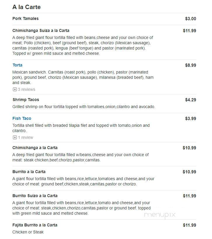 Quinta Carmina - Belvidere, IL menu_pic