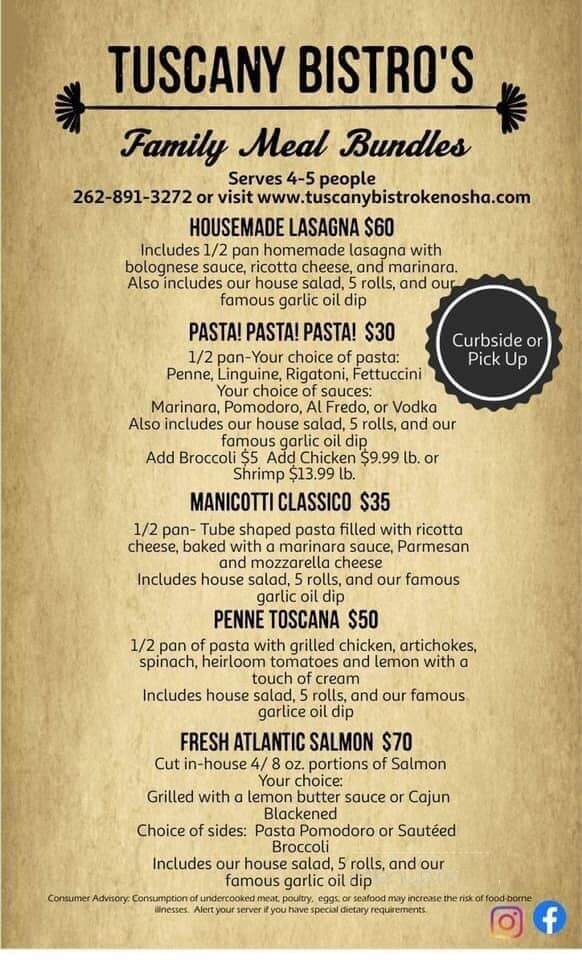 Tuscany Bistro Bar & Grill - Kenosha, WI menu_pic