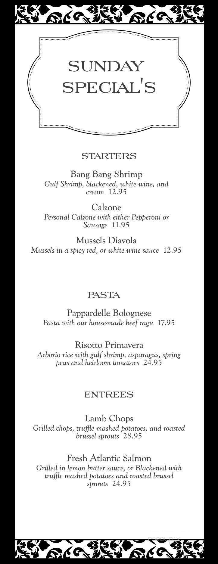 Tuscany Bistro Bar & Grill - Kenosha, WI menu_pic