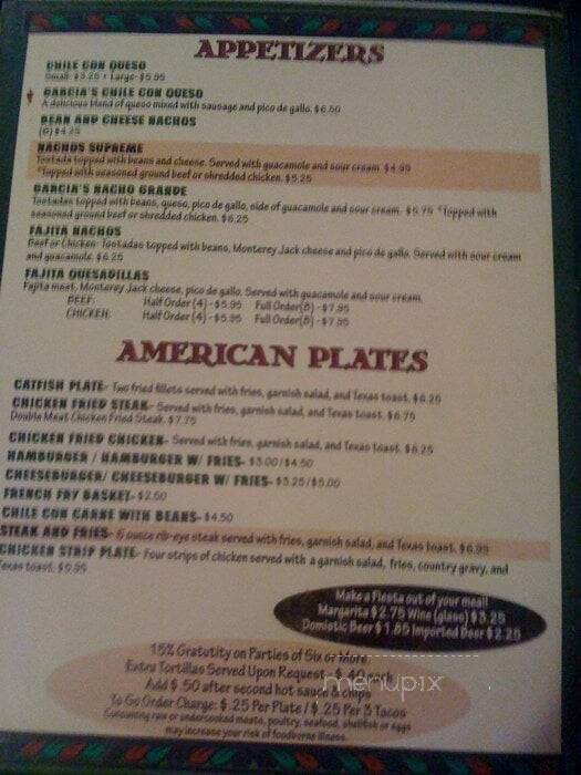 Garcia's Mexican Restaurant - San Marcos, TX menu_pic
