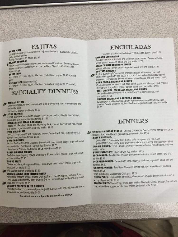 Garcia's Mexican Restaurant - San Marcos, TX menu_pic