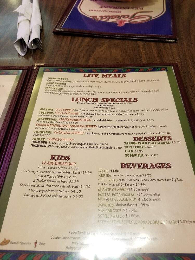 Garcia's Mexican Restaurant - San Marcos, TX menu_pic