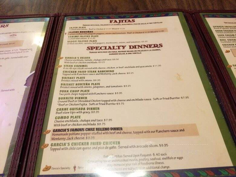 Garcia's Mexican Restaurant - San Marcos, TX menu_pic