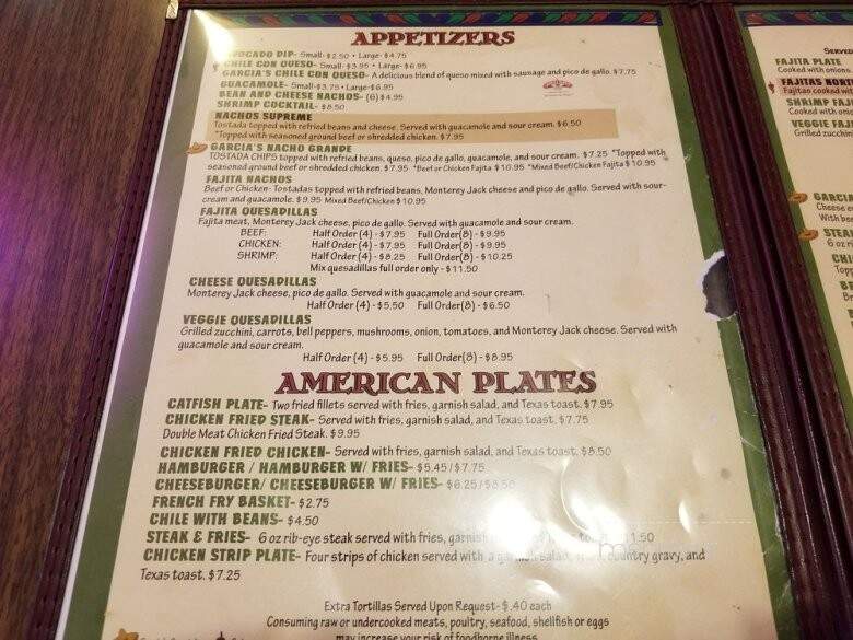 Garcia's Mexican Restaurant - San Marcos, TX menu_pic