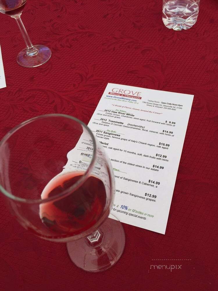 Grove Winery - Gibsonville, NC menu_pic
