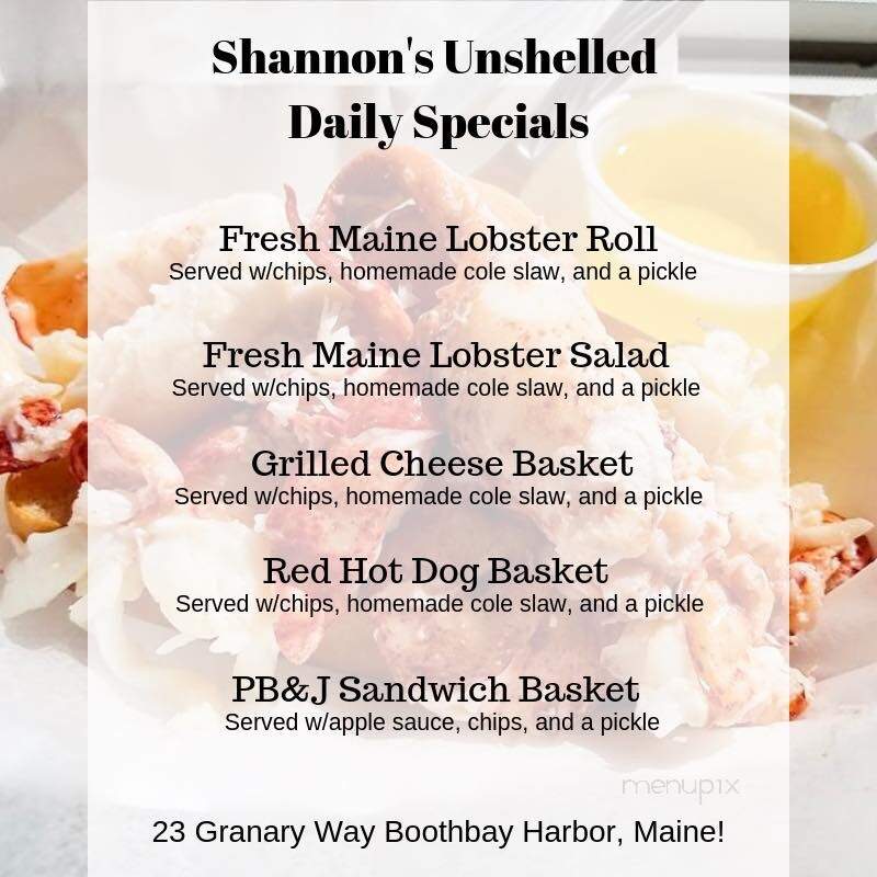 Shannon's Unshelled - Boothbay Harbor, ME menu_pic