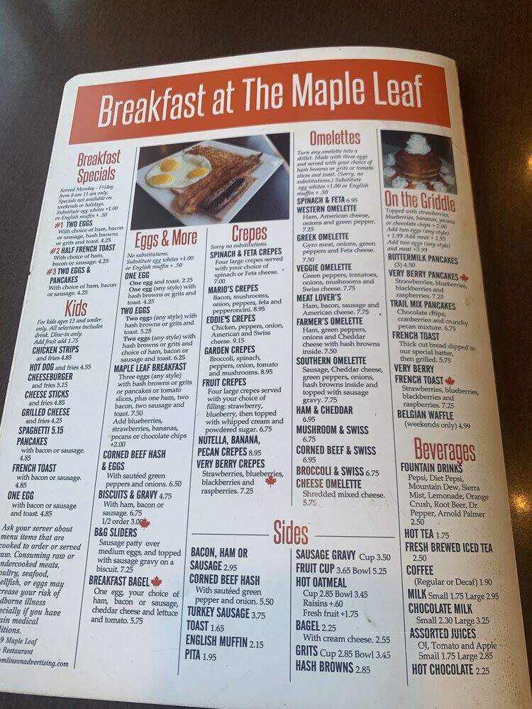 Maple Leaf Restaurant - Troy, MI menu_pic