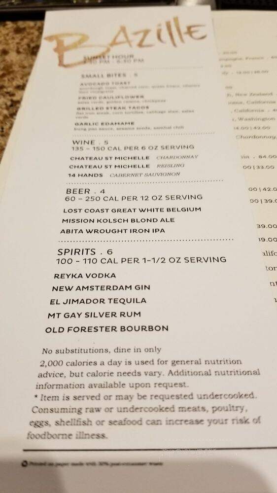 Bazille - Canoga Park, CA menu_pic