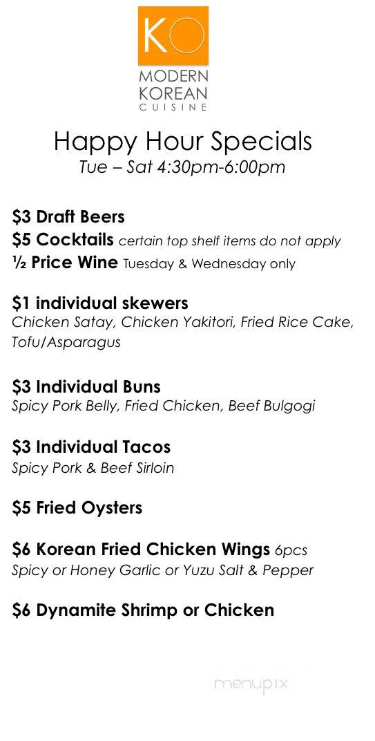Ko Modern Korean - Newtown, PA menu_pic