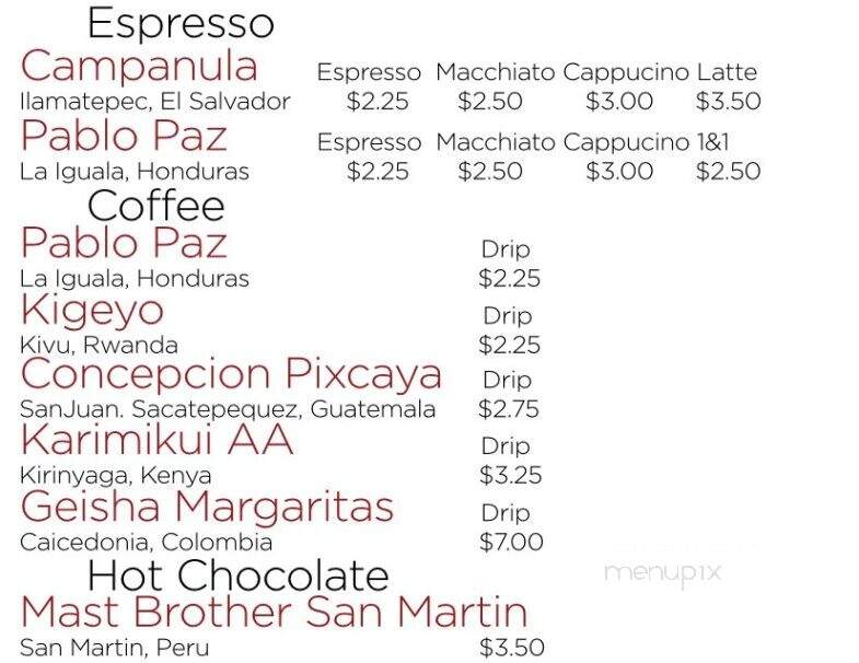 Anthology Coffee - Detroit, MI menu_pic