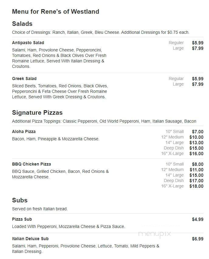 Rene's - Westland, MI menu_pic
