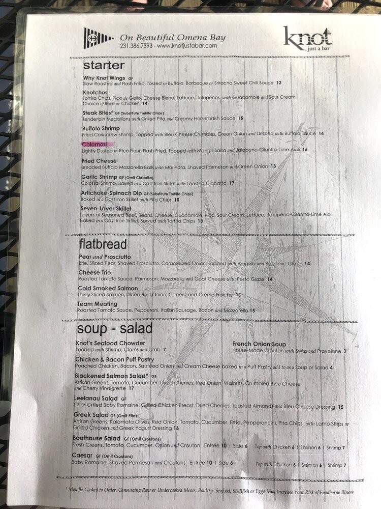 Knot Just a Bar - Omena, MI menu_pic