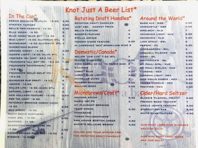 Knot Just a Bar - Omena, MI menu_pic