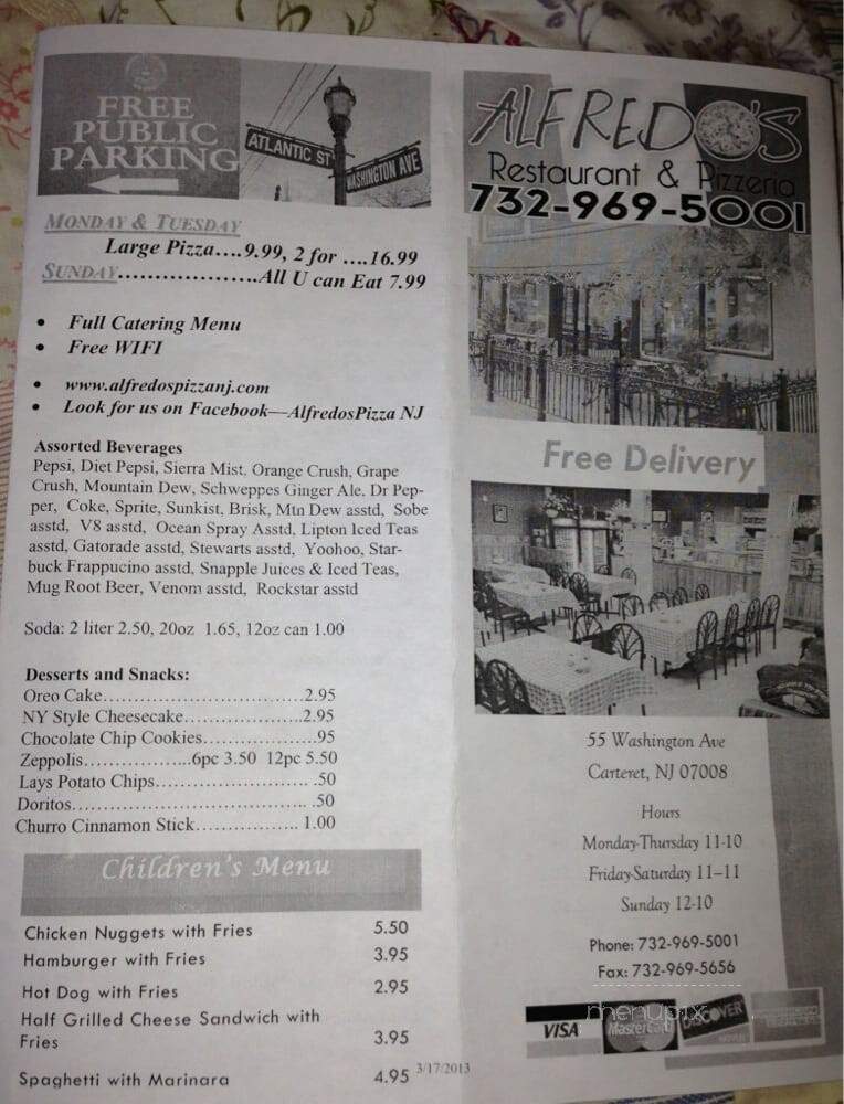 Alfredos pizza and restaurant - Carteret, NJ menu_pic