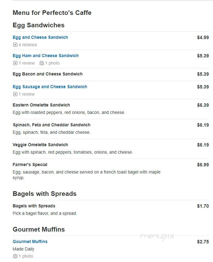 Perfecto's Caffe - North Andover, MA menu_pic