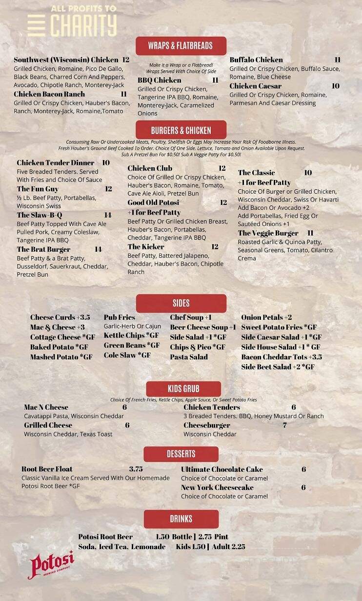 Potosi Brewery Restaurant, Pub & Beer Garden - Potosi, WI menu_pic